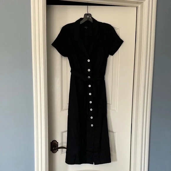 Quince Black Midi Dress with White Buttons - Picture 1 of 2